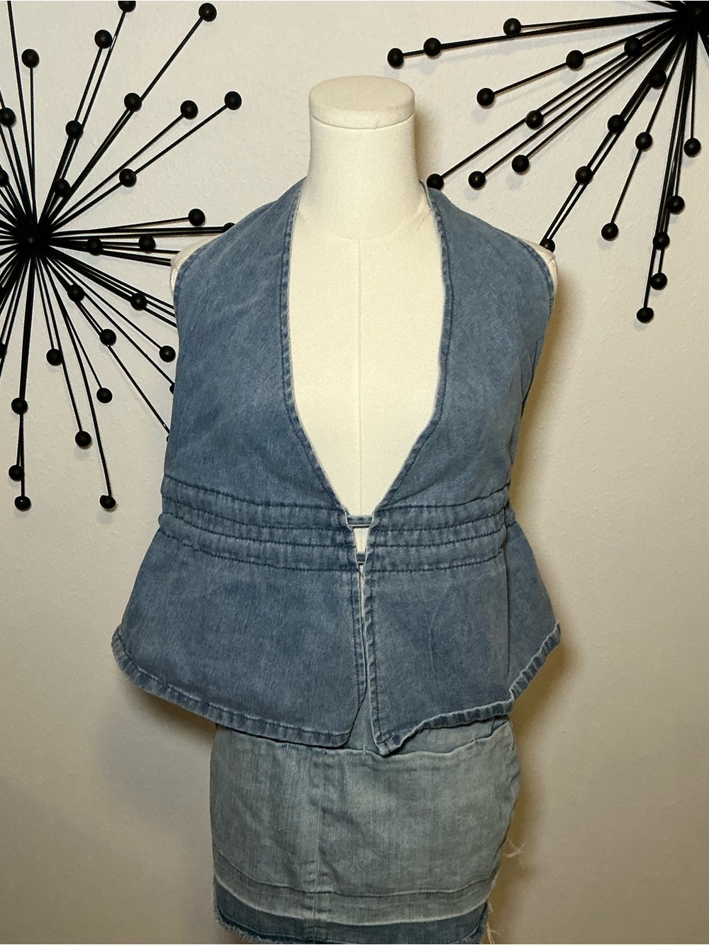 Shein Denim Halter Top Open Back Y2K Peplum Tank